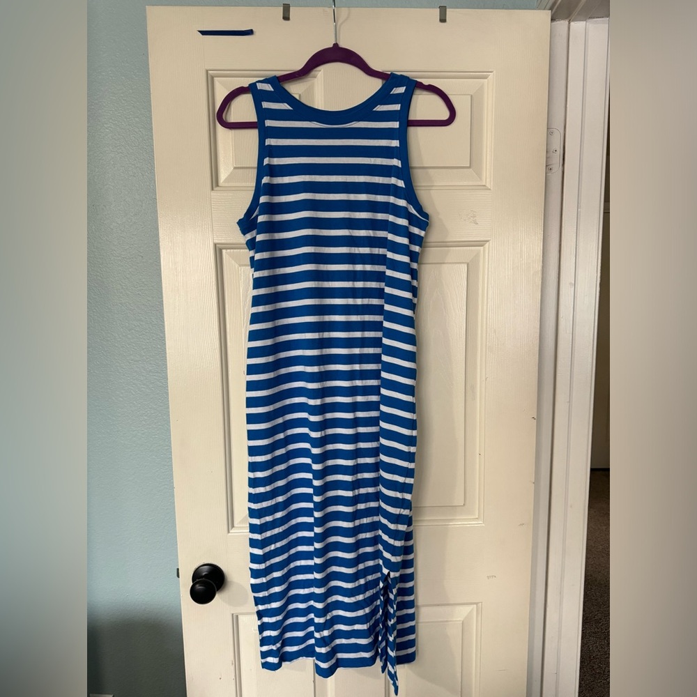 Blue and White Striped Sleeveless Dress